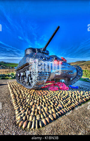 L'esercizio tiger memorial carro Sherman US a torcross parcheggio, da slapton sands. Foto Stock