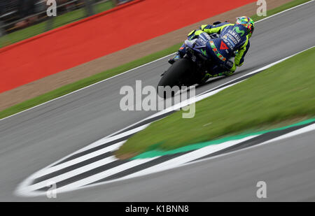 Movistar Yamaha Valentino Rossi durante le qualifiche davanti al british Moto Grand Prix di Silverstone, Towcester. Foto Stock