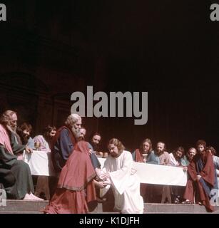 L'Ultima Cena, una scena raffigurante Gesù Cristo a cena con i suoi discepoli durante una performance delle Black Hills Passion Play, 1975. Foto Stock