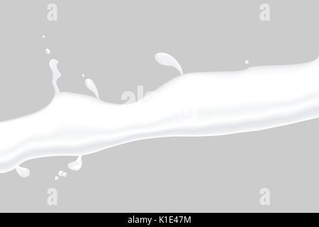 Horisontal realistico milk o una crema splash isolato su sfondo grigio Illustrazione Vettoriale