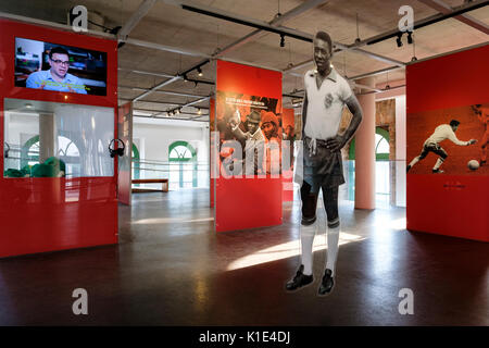 Terzo piano del museo di Pele (Museu Pelé), dedicato al brasiliano della leggenda del calcio Edson Arantes do Nascimento, Santos, Stato di Sao Paulo, Brasile. Foto Stock