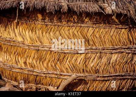 Niger, Africa occidentale. Parete di un granaio del villaggio che mostra intreccio di erba alta stocchi. Foto Stock