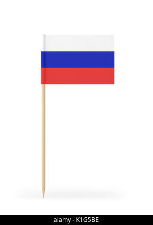 Piccola Bandiera della Russia su uno stuzzicadenti. La bandiera è ben dettagliate texture di carta. Alta qualità 3D render. Isolato su sfondo bianco. Il rendering 3D. Foto Stock