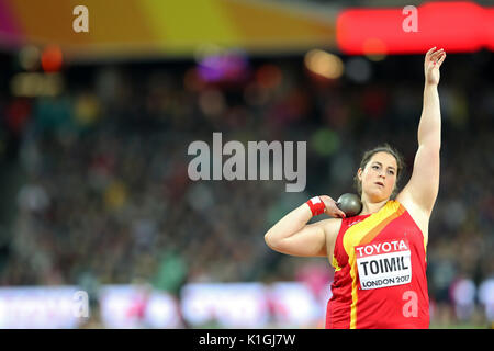 María Belén TOIMIL (Spagna) concorrenti in donne del colpo messo una qualificazione al 2017, IAAF Campionati del Mondo, Queen Elizabeth Olympic Park, Stratford, Londra, Regno Unito. Foto Stock