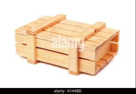 Scatola di legno isolato su sfondo bianco Foto Stock