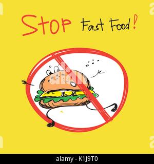 Arrestare il fast food.hamburger, del disegno a mano, illustrazione vettoriale Illustrazione Vettoriale