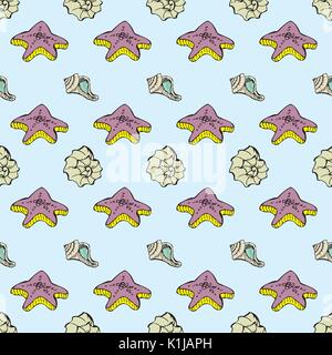 Seamless conchiglie e pattern starfishes illustrazione vettoriale Illustrazione Vettoriale