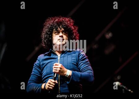 Cedric Bixler Zavala della american punk rock band al Drive In raffigurata sul palco come si esibiranno live al Lowlands Festival 2017 in Biddinghuizen Olanda (foto di Roberto Finizio / Pacific Stampa) Foto Stock