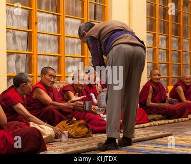 Lo stile di vita quotidiana dei monaci in un monastero buddista. Tradizionale tè tibetano, preghiera. La residenza di Sua Santità il Dalai Lama XIV. Foto Stock