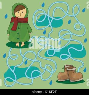 Rainy day labirinto per bambini - gioco educativo Illustrazione Vettoriale