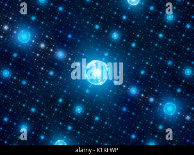 Blu brillante processori quantistici in griglia, rete di mozzi, generato dal computer sfondo astratto, rendering 3D Foto Stock