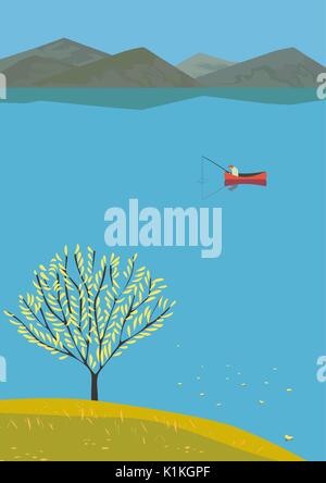 Paesaggio verde di montagna valle in autunno Illustrazione Vettoriale