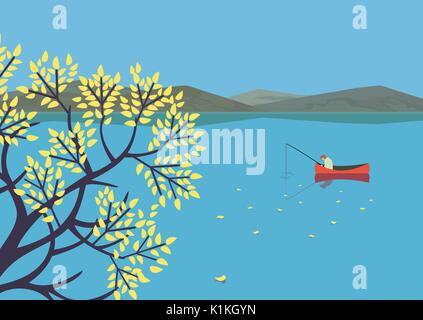 Paesaggio verde di montagna valle in autunno Illustrazione Vettoriale