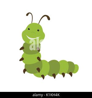 Carino verde cartoon caterpillar Illustrazione Vettoriale