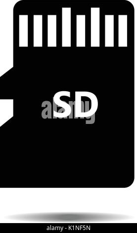 Icona vettore scheda micro SD isolati su sfondo bianco. Silhouette nera. EPS10 Illustrazione Vettoriale