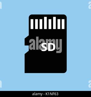Icona vettore scheda micro SD isolato su sfondo blu. Silhouette nera. EPS10 Illustrazione Vettoriale