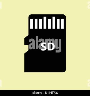 Icona vettore scheda micro SD isolato su sfondo verde. Silhouette nera. EPS10 Illustrazione Vettoriale