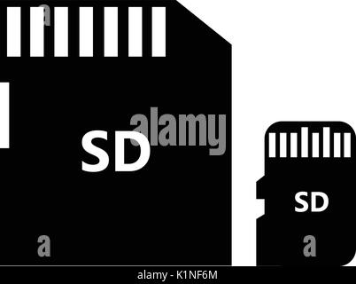 Icona vettore scheda SD e scheda micro SD isolati su sfondo bianco nero silhouette. EPS10 Illustrazione Vettoriale