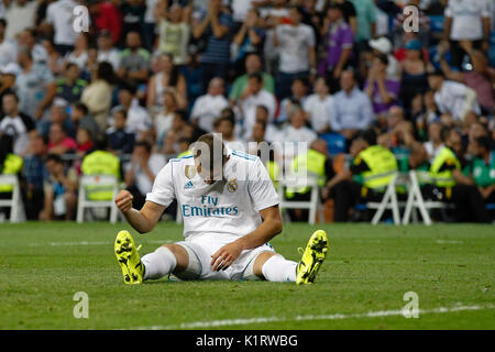 Madrid, Spagna. Il 27 agosto, 2017. Karim Benzema (9) del Real Madrid in player. La Liga tra Real Madrid vs Valencia CF al Santiago Bernabeu a Madrid, Spagna, 27 agosto 2017 . Credito: Gtres Información más Comuniación on line, S.L./Alamy Live News Foto Stock