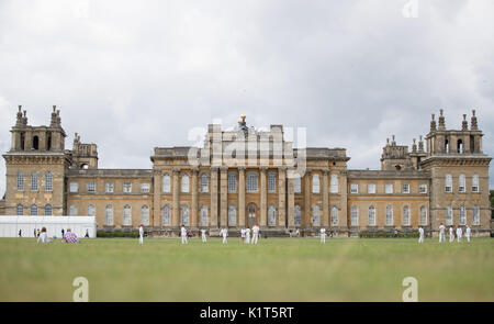 È sotto embargo per 0001 Lunedì 28 Agosto Blenheim Park Cricket Club giocare una partita casalinga contro Islip Cricket Club sulla South Lawn presso il Palazzo di Blenheim in Oxfordshire domenica 23 luglio, 2017. Foto Stock