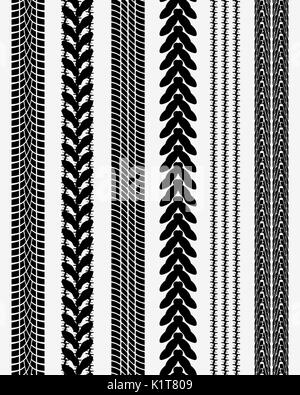 Nero stampa di pneumatico auto, illustrazione vettoriale, modello senza giunture Foto Stock