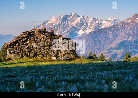 Il vecchio fienile, Cevo provincia di Brescia, Parco Adamello, Italia. Foto Stock