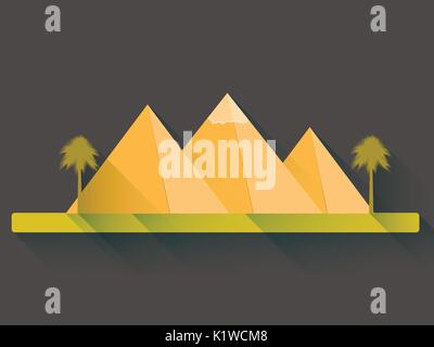 Piramidi egiziane in stile appartamento con lunghe ombre. Paesaggio con le piramidi egiziane. Illustrazione Vettoriale. Illustrazione Vettoriale