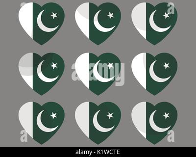 Cuore con il Pakistan bandiera. Io amo il Pakistan. Il Pakistan bandiera icona set. Illustrazione Vettoriale. Illustrazione Vettoriale