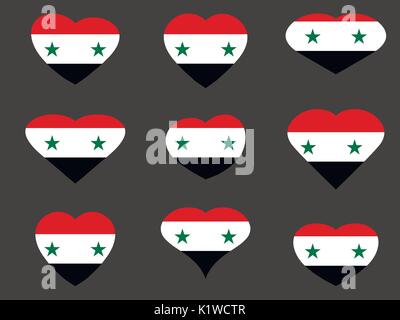 Cuori con la bandiera siriana. Io amo la Siria. La siria bandiera icona set. Illustrazione Vettoriale. Illustrazione Vettoriale