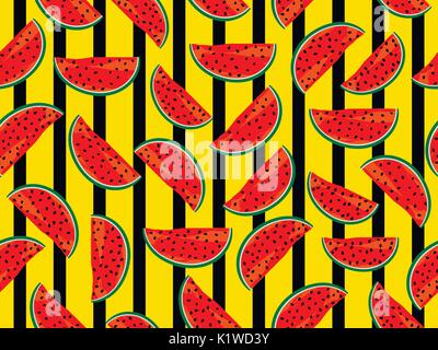 Seamless pattern a strisce con i cocomeri. Estate sfondo per abbigliamento e arredamento. Illustrazione Vettoriale Illustrazione Vettoriale