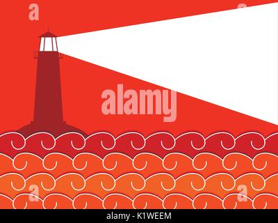Onde di carta e del faro. Seascape. Illustrazione Vettoriale Illustrazione Vettoriale