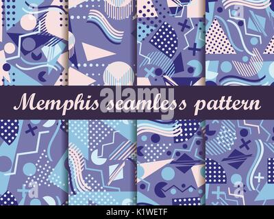 Memphis seamless pattern. Elementi geometrici memphis in stile anni ottanta. Illustrazione Vettoriale. Illustrazione Vettoriale