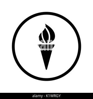 Icona della torcia, simbolo iconico all'interno di un cerchio, su sfondo bianco. Vettore design iconico. Illustrazione Vettoriale