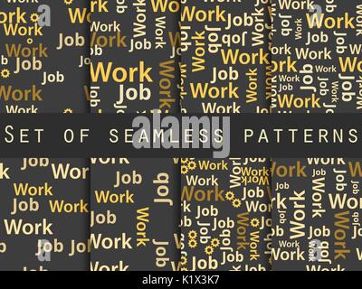 Parole seamless pattern, parola collage, parole design. Modello senza soluzione di continuità con le parole. Associazione con la ricerca di lavoro. Illustrazione Vettoriale