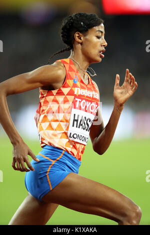 Sifan HASSAN (Paesi Bassi, Olanda) in competizione nella donna 1500m finale al 2017, IAAF Campionati del Mondo, Queen Elizabeth Olympic Park, Stratford, Londra, Regno Unito. Foto Stock