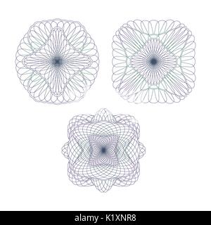 Tre decorativi elementi protettivi. Set di arabescato rosette su uno sfondo bianco. Illustrazione Vettoriale