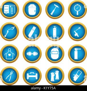 Icone di saldatura cerchio blu impostato Illustrazione Vettoriale