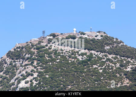 La Rocca di Gibilterra monolitico promontorio calcareo situato in British Overseas territorio di Gibilterra nella Penisola Iberica Foto Stock