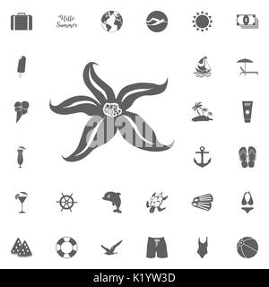 Starfish icona. Ciao estate icona. Spiaggia icon set. viaggio set di icone. Illustrazione Vettoriale