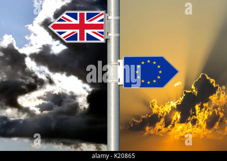 Brexit, UE, valuta britannica, uscita negoziati, la futura cooperazione, incertezza di affari e finanza Foto Stock