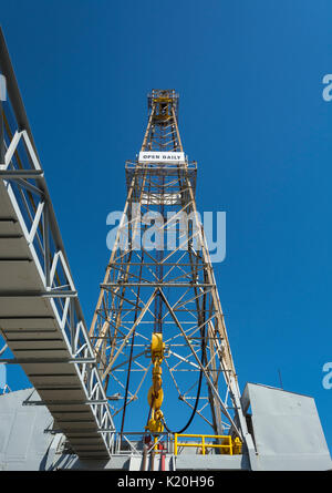 Texas, Galveston, Ocean Star di perforazione offshore Rig Museo e Centro di educazione, di Derrick Foto Stock