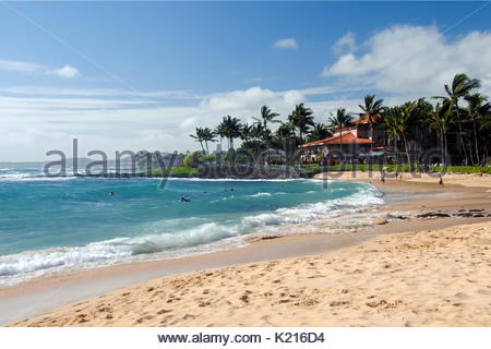 Bellissima spiaggia. La spiaggia di Poipu Beach, Kauai, Hawaii Foto Stock