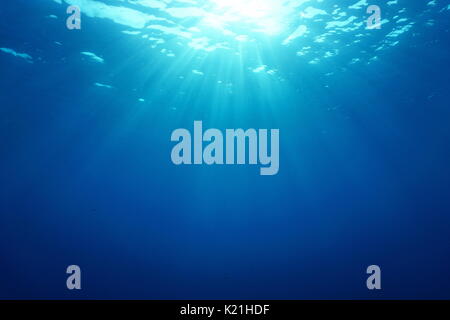 Underwater sunbeams through the water surface in the Mediterranean sea, natural scene, Catalonia, Costa Brava, Spain Foto Stock