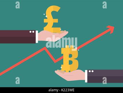 Cambio valuta sterlina e Bitcoin. Il concetto di business Illustrazione Vettoriale
