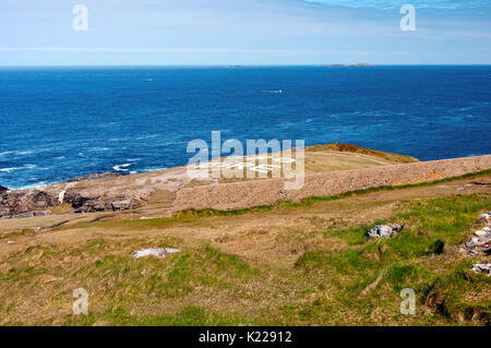 Vista del '80 Eire' su Malin Head, Irlanda Foto Stock