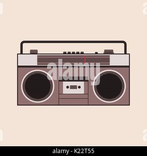 Riproduttore di cassette sullo sfondo beige. Registratore a nastro. Icona Boombox. 80's revival concetto. Lettore di cassette audio. Stereo portatile radio. Vettore Illustrazione Vettoriale