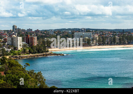 Vedute della spiaggia di Manly dal promontorio Shelly, spiagge settentrionali, Sydney, Australia Foto Stock