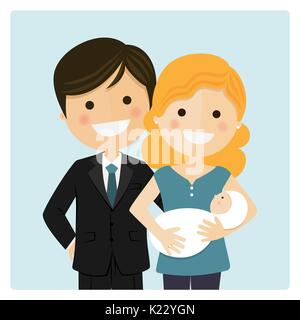 Famiglia con un neonato su sfondo blu. Illustrazione Vettoriale Illustrazione Vettoriale