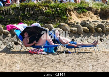 Burton Bradstock, Dorset, Regno Unito. Il 28 agosto 2017. Regno Unito Meteo. Lucertole da mare sulla spiaggia di alveare a Burton Bradstock nel Dorset su un sole caldo a ferragosto. Photo credit: Graham Hunt/Alamy Live News Foto Stock