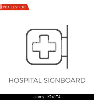 Cartello ospedale linea sottile icona Vettore. Icona piatta isolata su uno sfondo bianco. Corsa modificabile file EPS. Illustrazione Vettoriale. Illustrazione Vettoriale